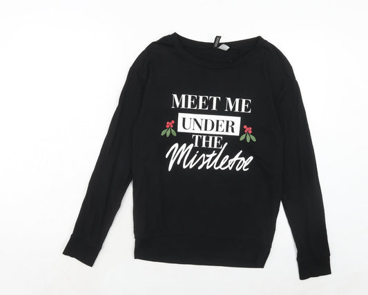 H&M Womens Black Cotton Pullover Sweatshirt Size XS Pullover - Christmas Mistletoe