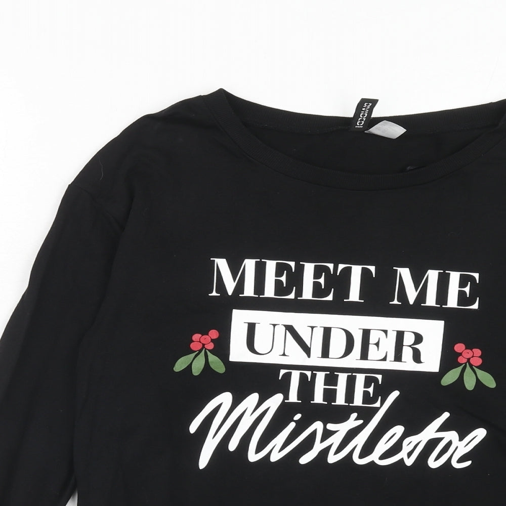 H&M Womens Black Cotton Pullover Sweatshirt Size XS Pullover - Christmas Mistletoe