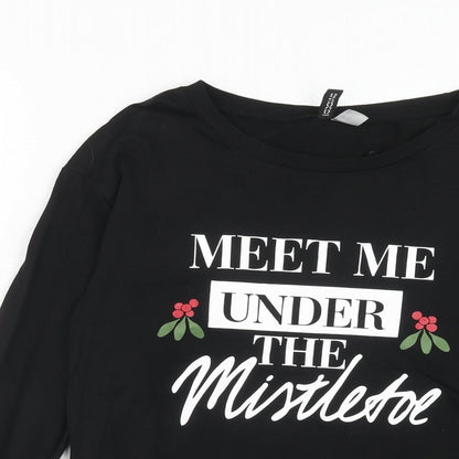 H&M Womens Black Cotton Pullover Sweatshirt Size XS Pullover - Christmas Mistletoe