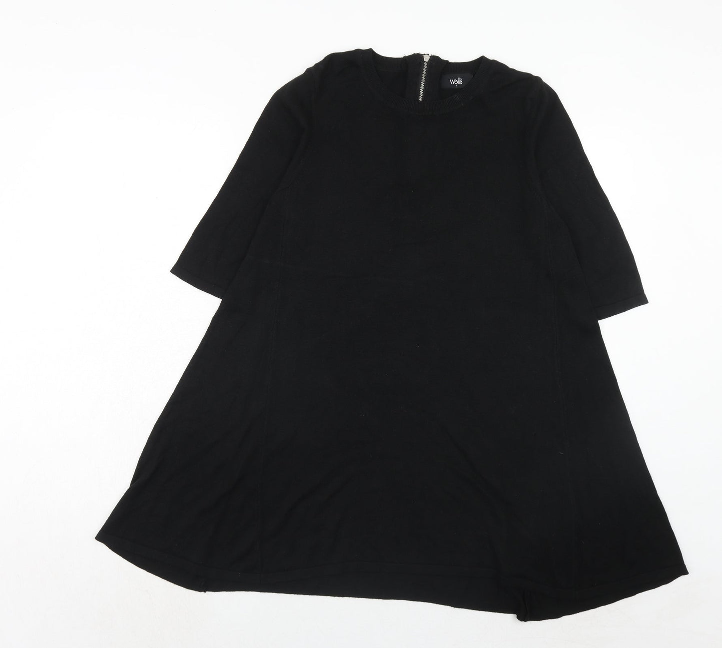 Wallis Womens Black Viscose Trapeze & Swing Size S Round Neck Zip