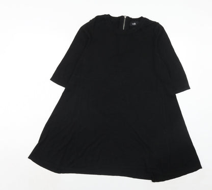 Wallis Womens Black Viscose Trapeze & Swing Size S Round Neck Zip