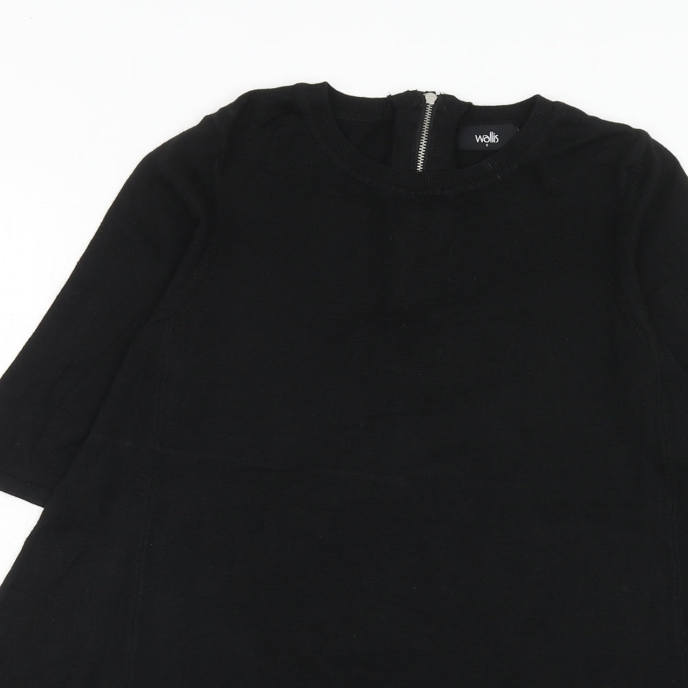 Wallis Womens Black Viscose Trapeze & Swing Size S Round Neck Zip