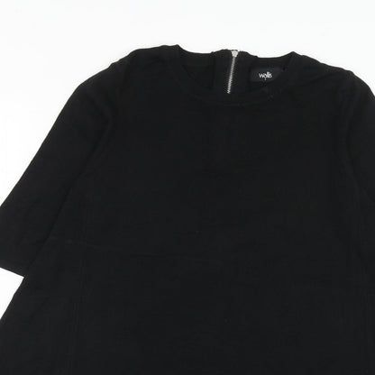 Wallis Womens Black Viscose Trapeze & Swing Size S Round Neck Zip