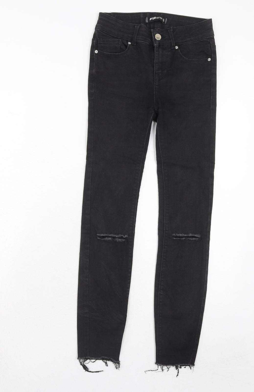 Womens UK Size XS FB Sister Regular Fit Straight Black Jeans