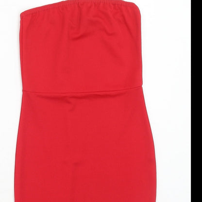 PRETTYLITTLETHING Womens Red Polyester Bodycon Size 6 Square Neck Pullover