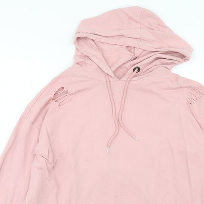 Select Womens Pink Cotton Pullover Hoodie Size 8 Pullover - Distressed