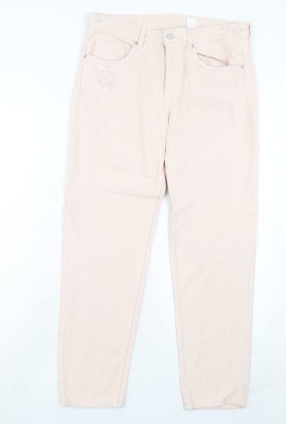 Womens UK Size 29 in H&M Regular Fit Straight Pink Jeans