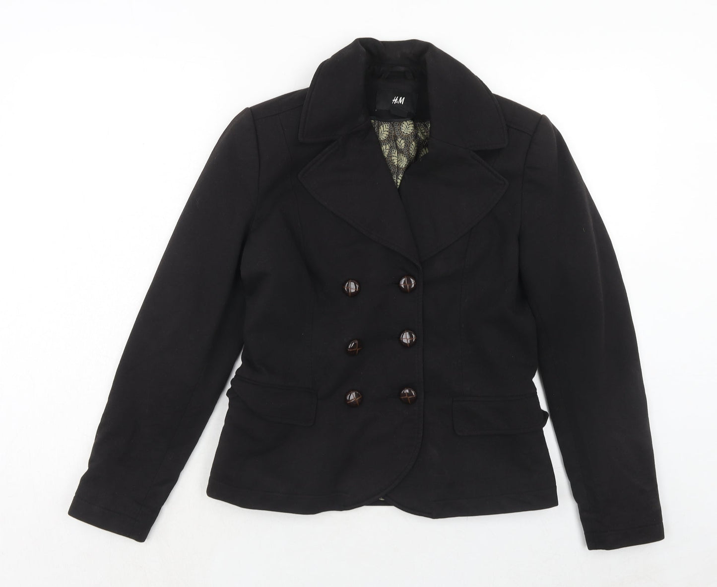 H&M Womens Black Cotton Jacket Blazer Size 12