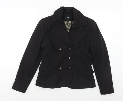 H&M Womens Black Cotton Jacket Blazer Size 12