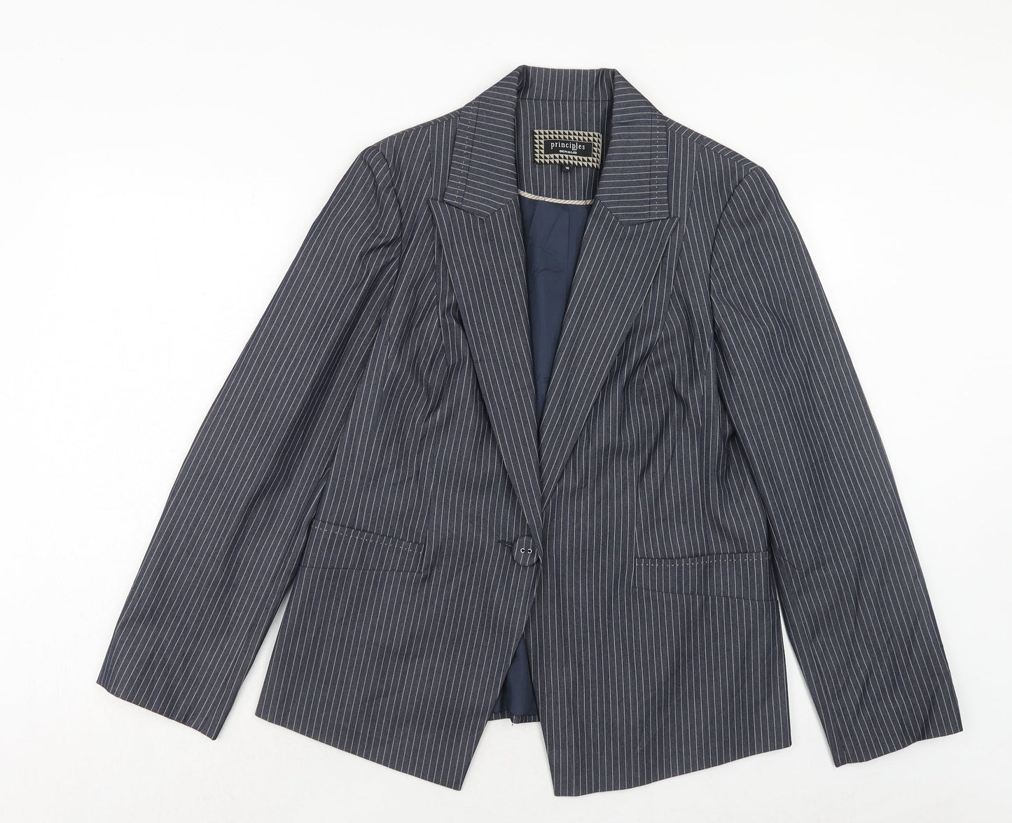 Principles Womens Blue Striped Polyester Jacket Suit Jacket Size 16