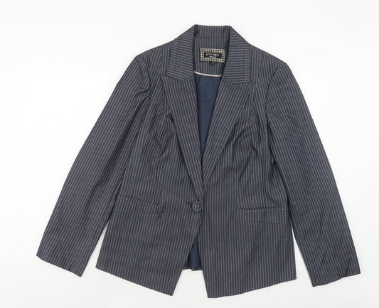 Principles Womens Blue Striped Polyester Jacket Suit Jacket Size 16
