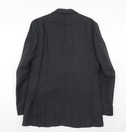 The Label Mens Black Striped Wool Jacket Suit Jacket Size 40 Regular