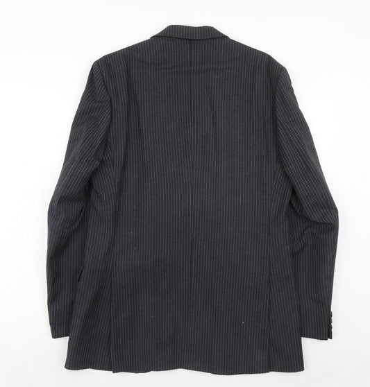 The Label Mens Black Striped Wool Jacket Suit Jacket Size 40 Regular