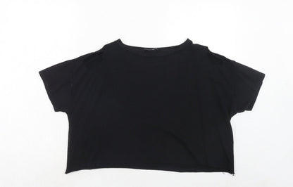 Womens UK Size 12 PRETTYLITTLETHING Black Cropped T-Shirt