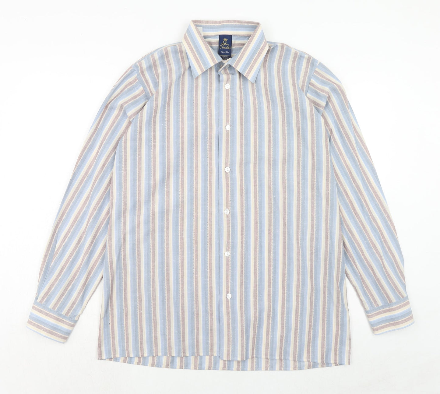 Mens UK Size 16.5 John Charles Blue  Button-Up Long Sleeve Casual Shirt