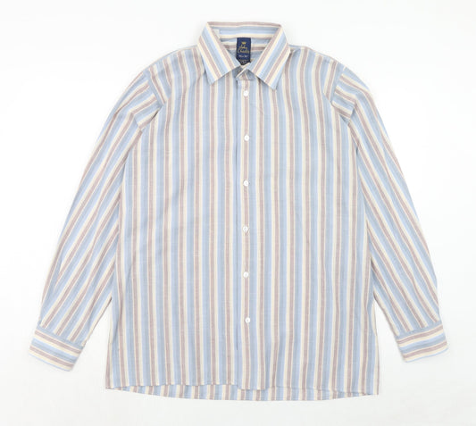 Mens UK Size 16.5 John Charles Blue  Button-Up Long Sleeve Casual Shirt