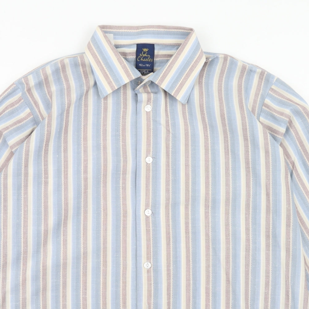 Mens UK Size 16.5 John Charles Blue  Button-Up Long Sleeve Casual Shirt