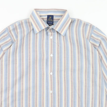 Mens UK Size 16.5 John Charles Blue  Button-Up Long Sleeve Casual Shirt
