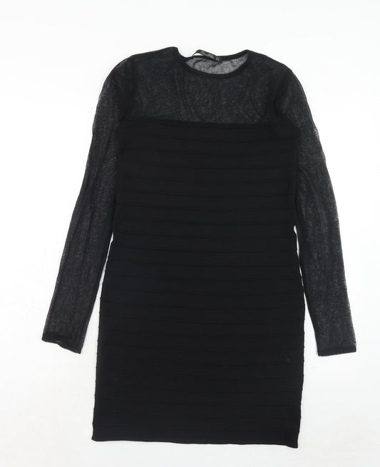 Zara Womens Black Polyester A-Line Size M Round Neck Pullover