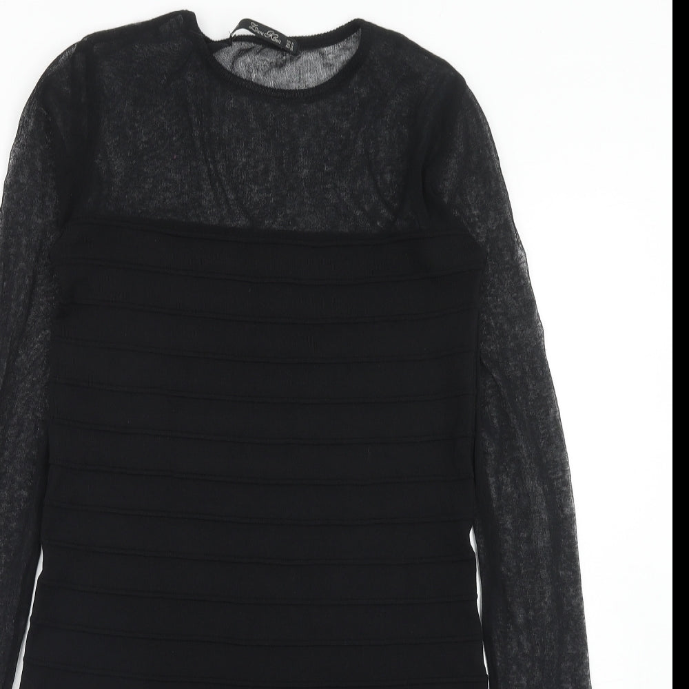 Zara Womens Black Polyester A-Line Size M Round Neck Pullover