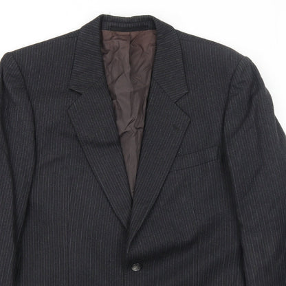 Cunninghams Mens Black Striped Wool Jacket Suit Jacket Size 42 Regular