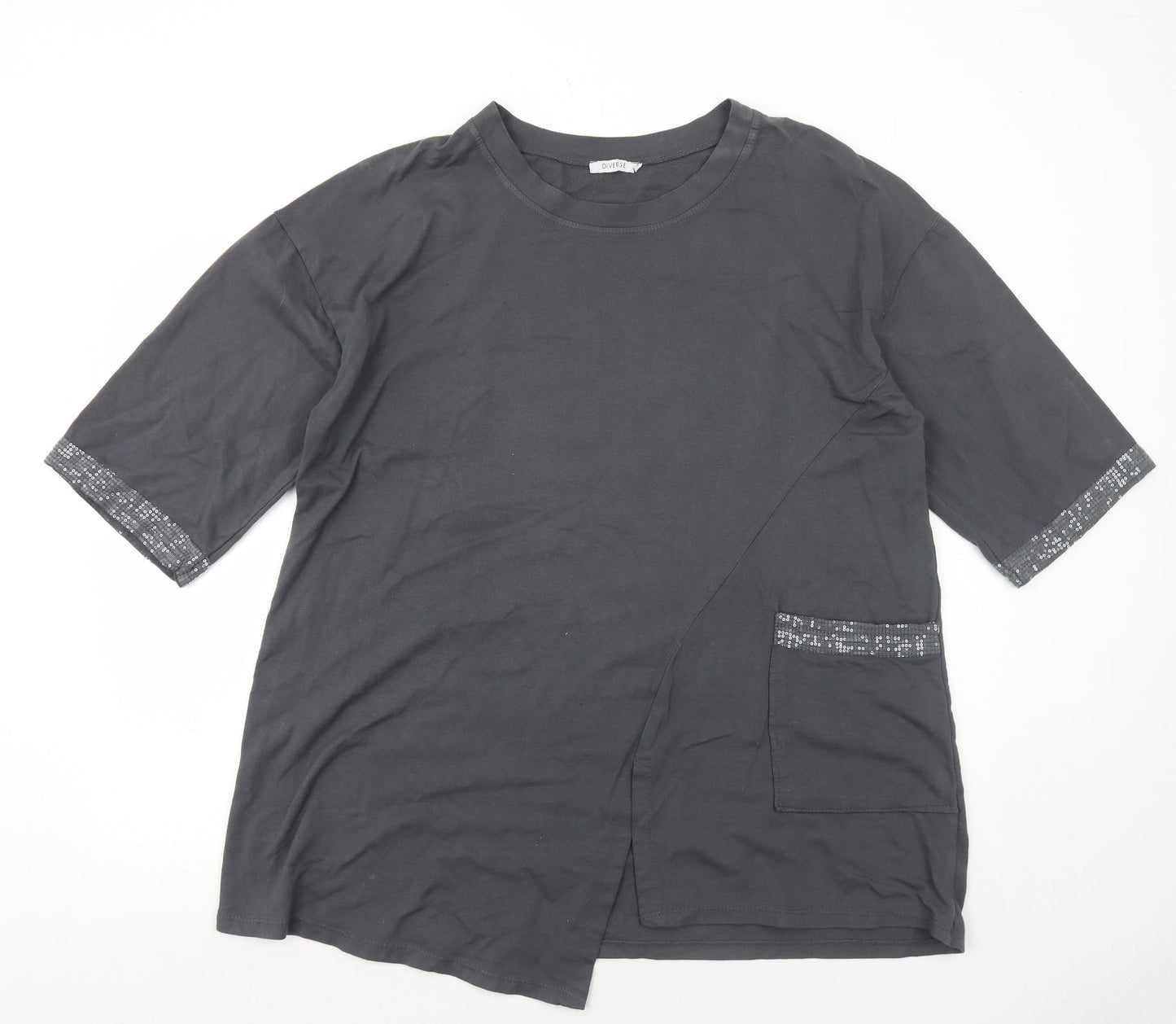Womens UK Size L Diverse Grey Basic T-Shirt