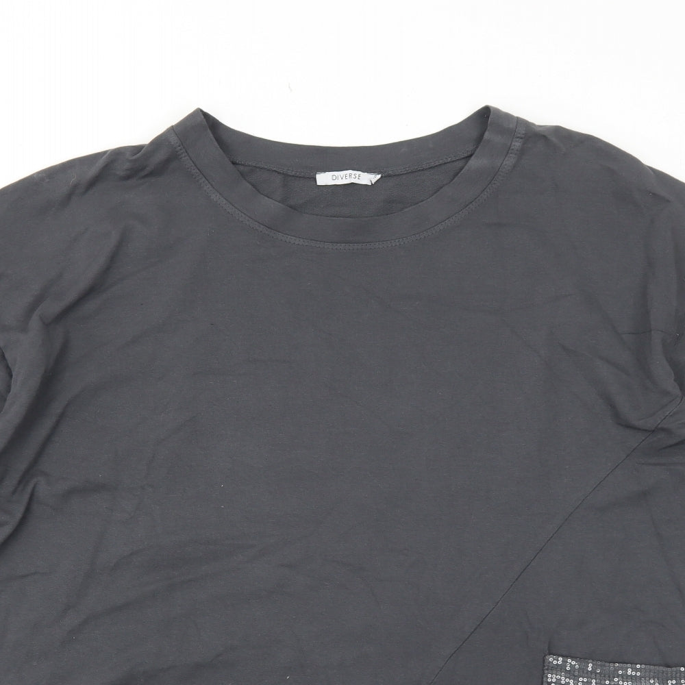 Womens UK Size L Diverse Grey Basic T-Shirt
