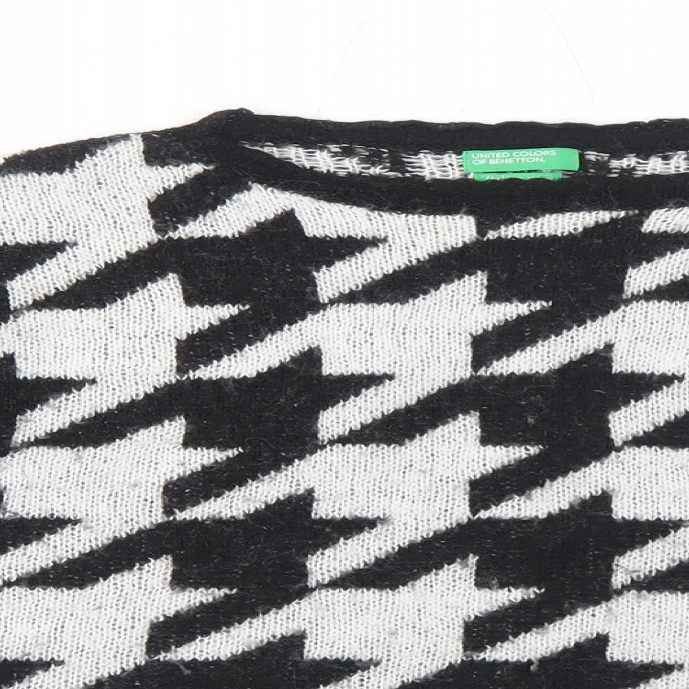 United Colors of Benetton Girls White Round Neck Geometric Acrylic Pullover Jumper Size 13-14 Years Pullover