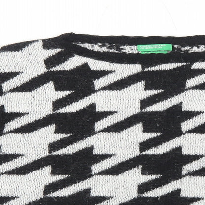 United Colors of Benetton Girls White Round Neck Geometric Acrylic Pullover Jumper Size 13-14 Years Pullover