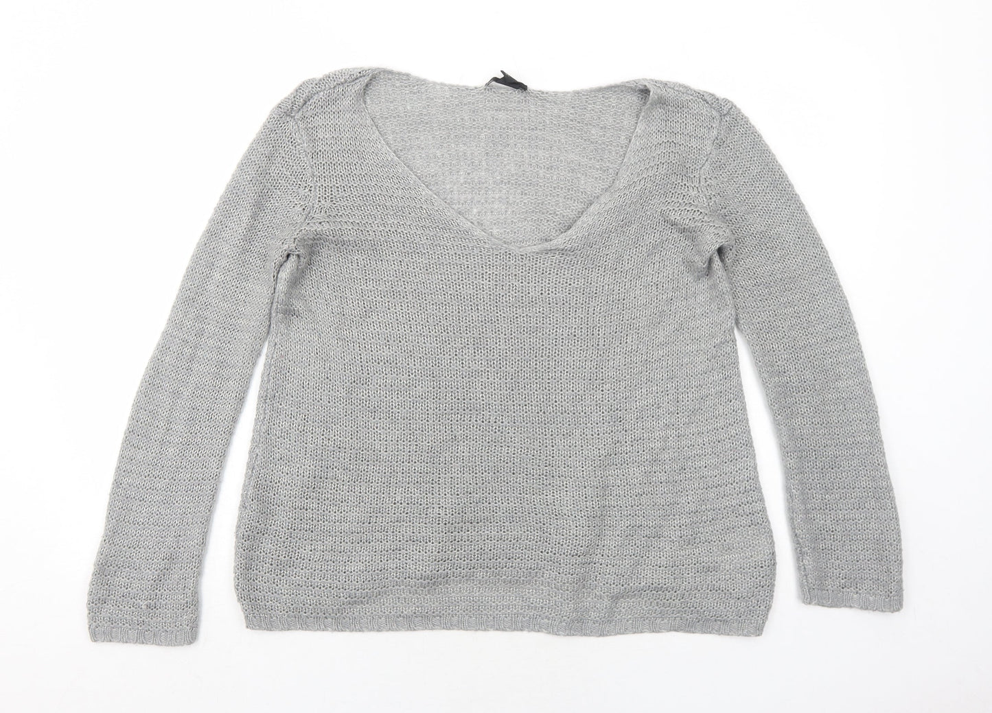 H&M Womens Grey V-Neck Acrylic Pullover Jumper Size S