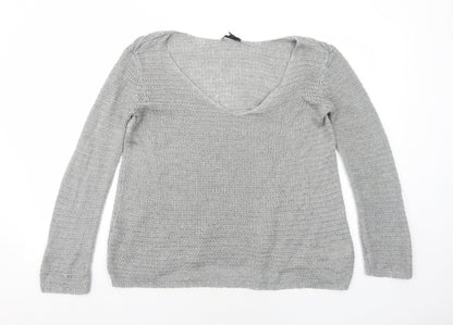 H&M Womens Grey V-Neck Acrylic Pullover Jumper Size S