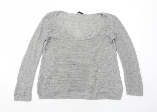 H&M Womens Grey V-Neck Acrylic Pullover Jumper Size S