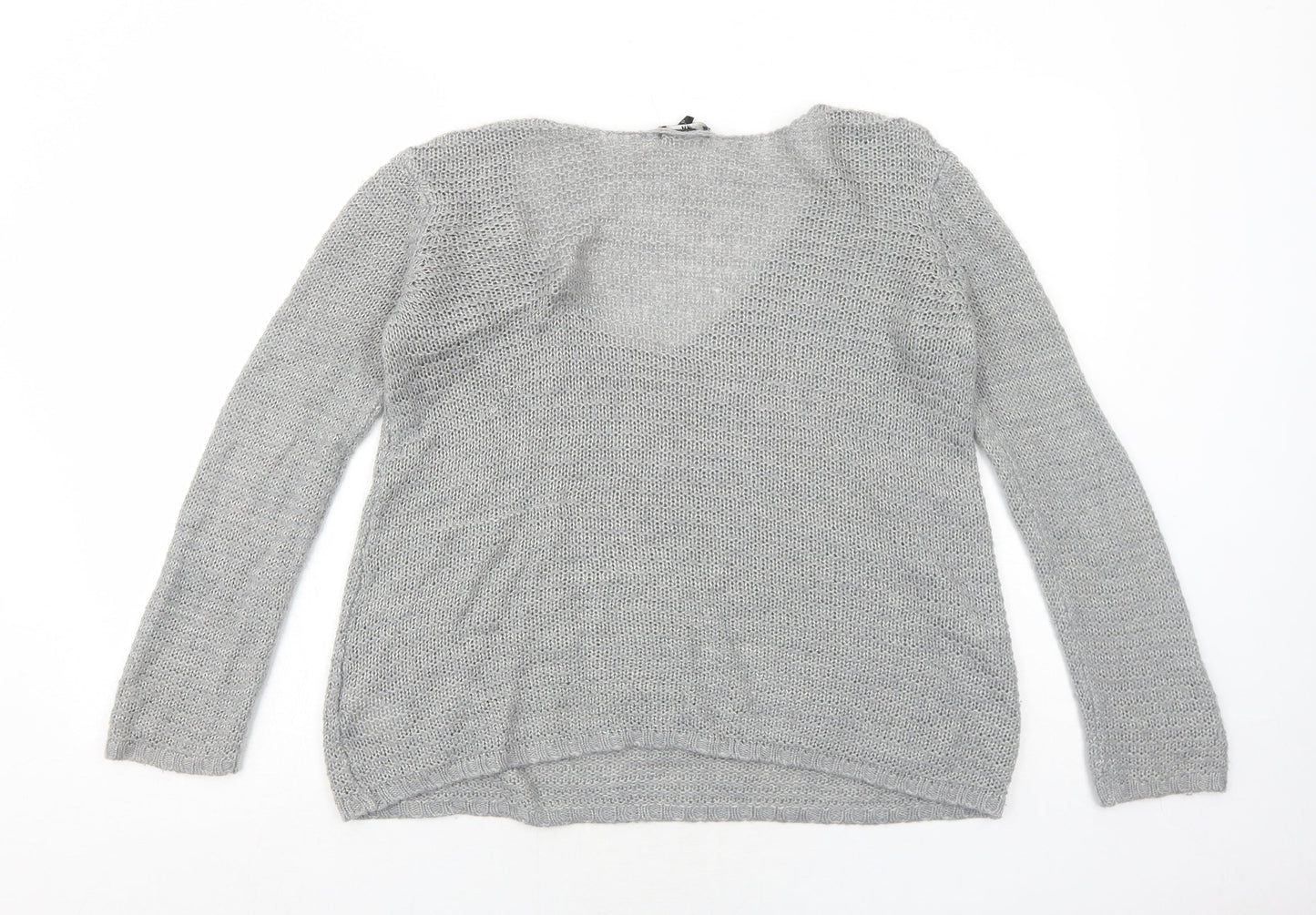 H&M Womens Grey V-Neck Acrylic Pullover Jumper Size S