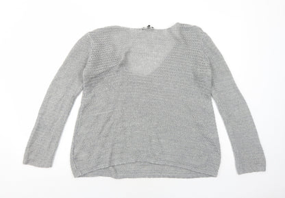 H&M Womens Grey V-Neck Acrylic Pullover Jumper Size S