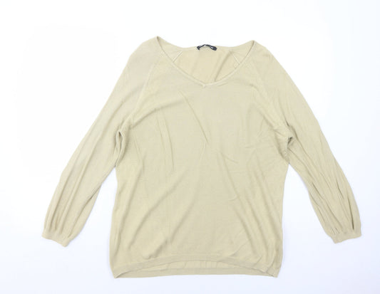 Cable & Gauge Womens Beige V-Neck Cotton Pullover Jumper Size XL