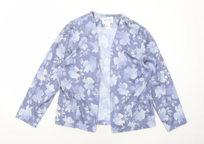 Deanes Womens Blue V-Neck Floral Polyester Cardigan Jumper Size 12