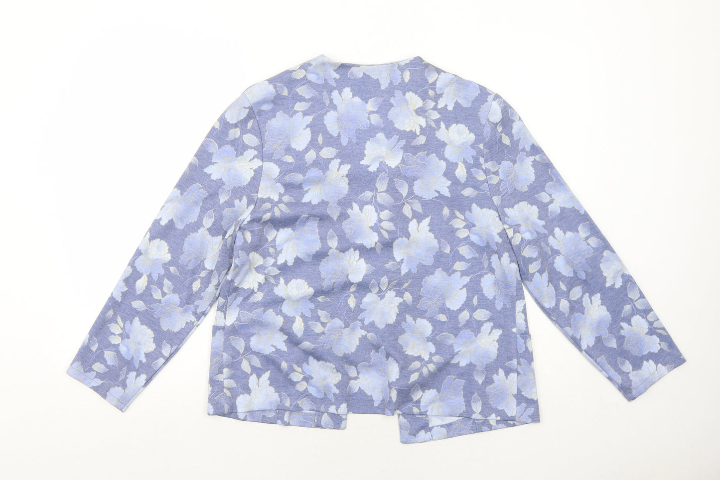 Deanes Womens Blue V-Neck Floral Polyester Cardigan Jumper Size 12