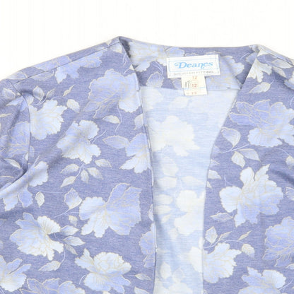 Deanes Womens Blue V-Neck Floral Polyester Cardigan Jumper Size 12
