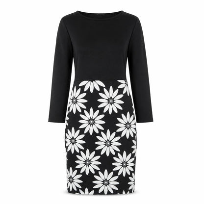 Indulgence Womens Black Floral Wool A-Line Size S Round Neck Pullover - Size S-M