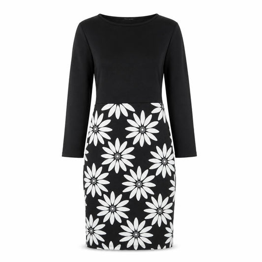 Indulgence Womens Black Floral Wool A-Line Size S Round Neck Pullover - Size S-M