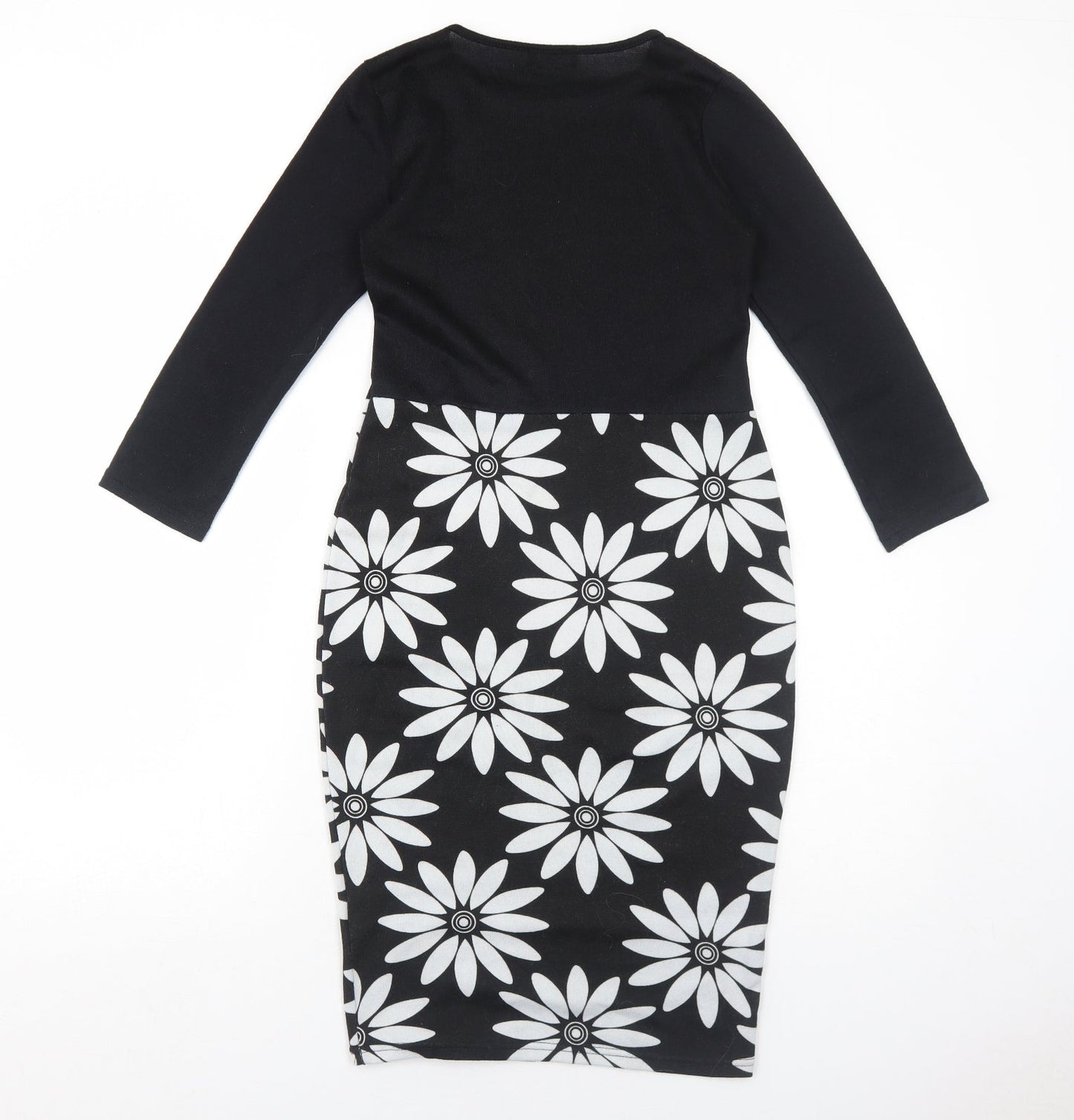 Indulgence Womens Black Floral Wool A-Line Size S Round Neck Pullover - Size S-M