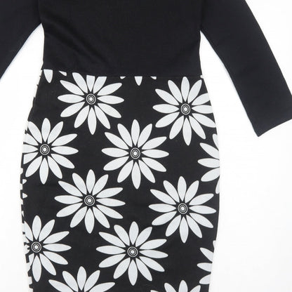 Indulgence Womens Black Floral Wool A-Line Size S Round Neck Pullover - Size S-M
