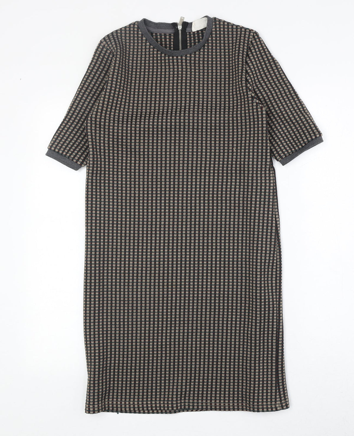 Zara Womens Multicoloured Geometric Polyester A-Line Size S Round Neck Zip