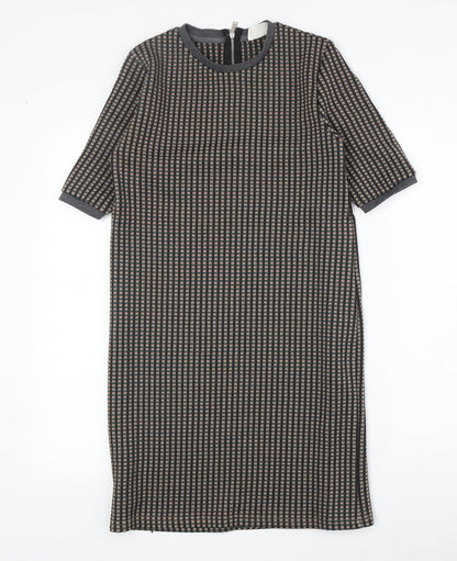 Zara Womens Multicoloured Geometric Polyester A-Line Size S Round Neck Zip