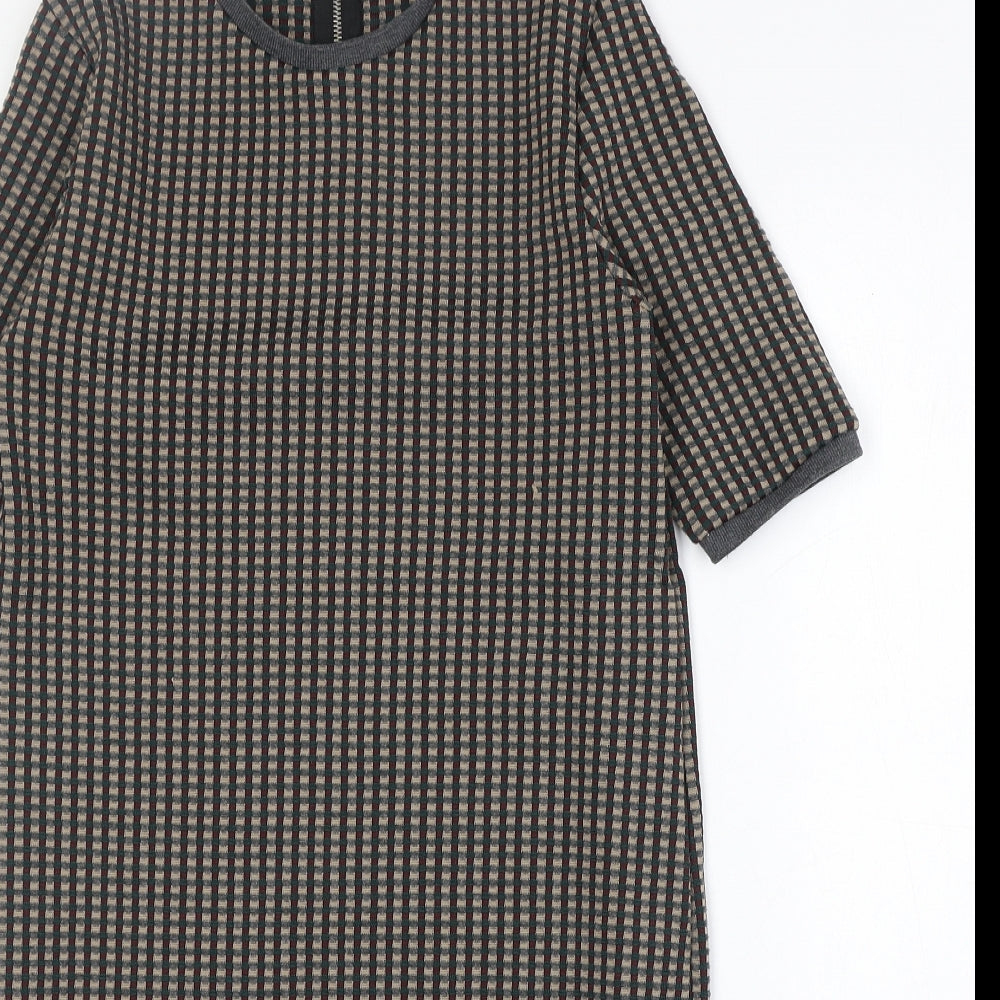 Zara Womens Multicoloured Geometric Polyester A-Line Size S Round Neck Zip