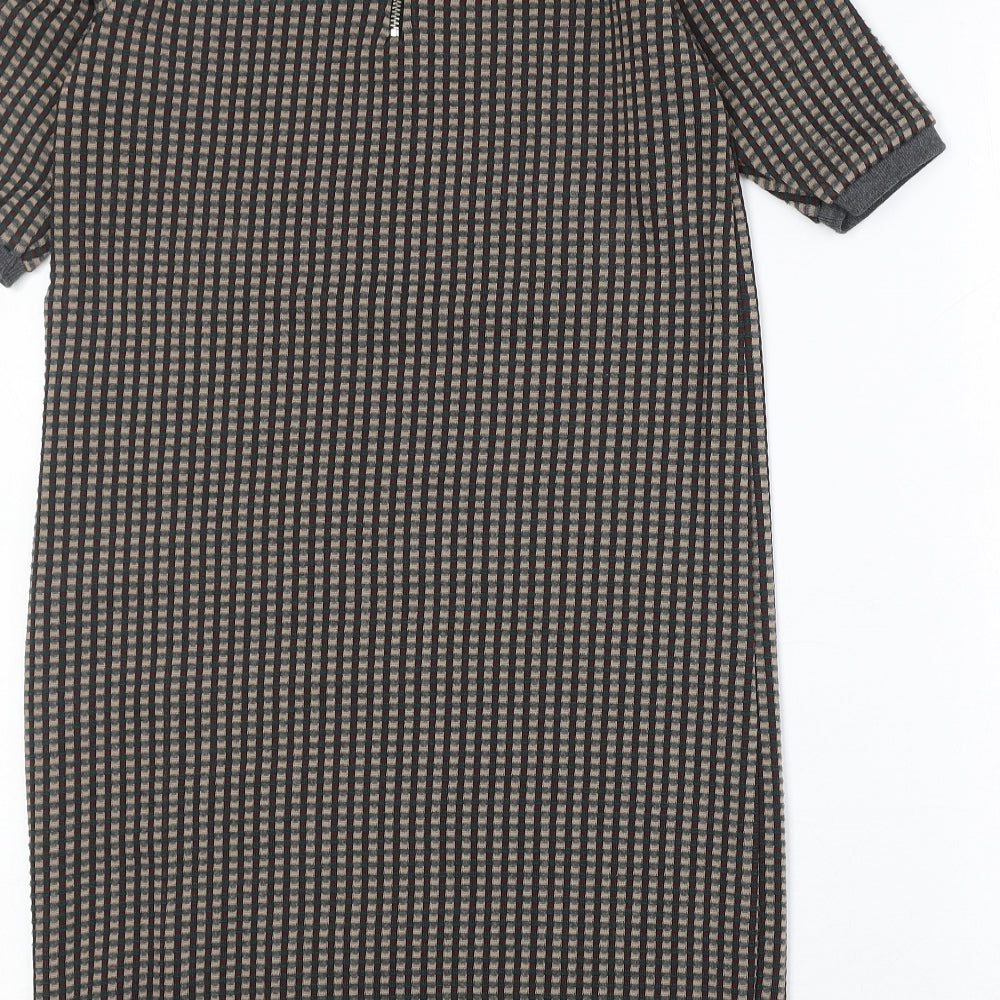 Zara Womens Multicoloured Geometric Polyester A-Line Size S Round Neck Zip