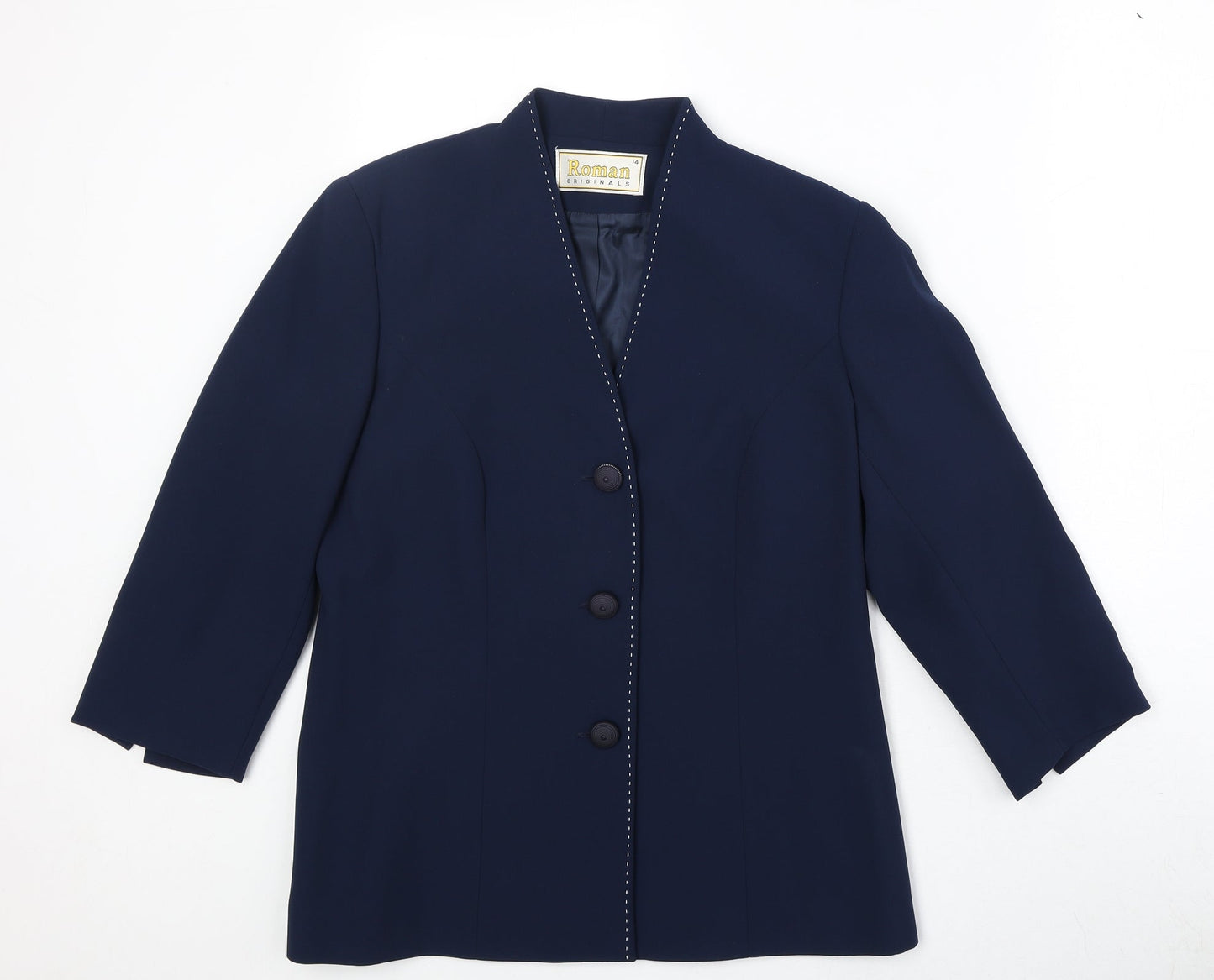 Roman Womens Blue Polyester Jacket Blazer Size 14