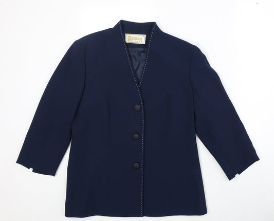 Roman Womens Blue Polyester Jacket Blazer Size 14