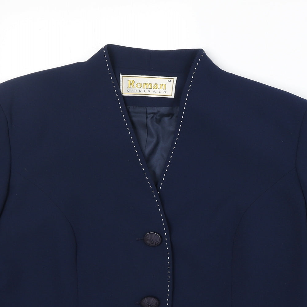 Roman Womens Blue Polyester Jacket Blazer Size 14