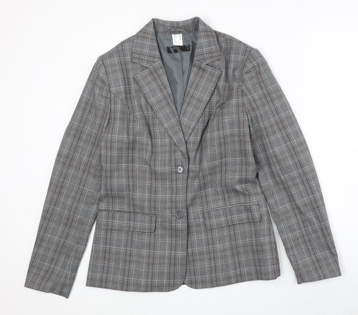 Bonprix Womens Grey Plaid Polyester Jacket Suit Jacket Size 14